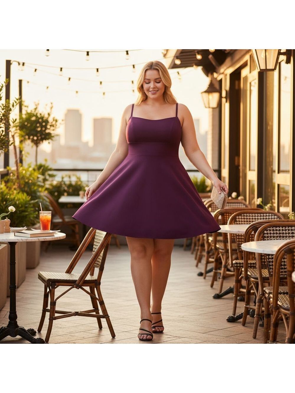 City Studio Women Eggplant Purple Cocktail Party Event Mini Skater Dress Sz 14 W